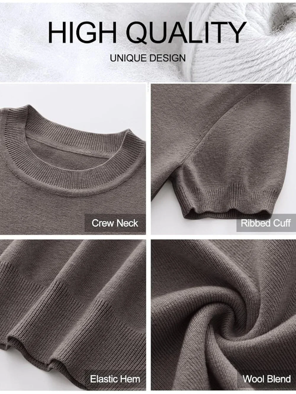 Women's Coffee Wool Blend Crew Neck Short Sleeve Casual Pull On Sweater